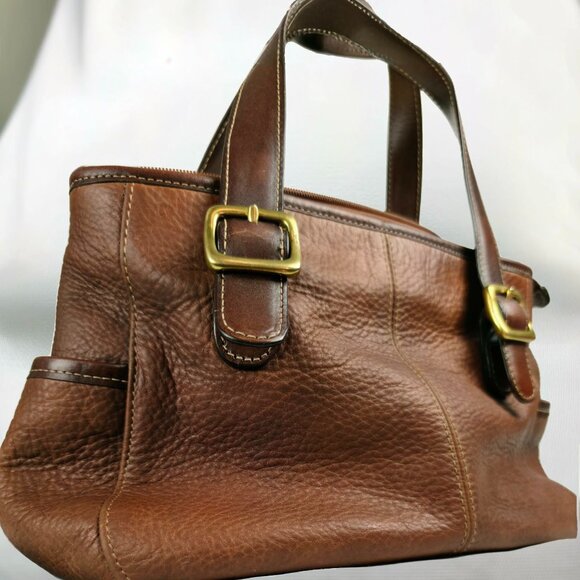 Maddox Satchel Brown Pebbled Leather Convertible Crossbody Bag Vintage Style - Picture 2 of 16